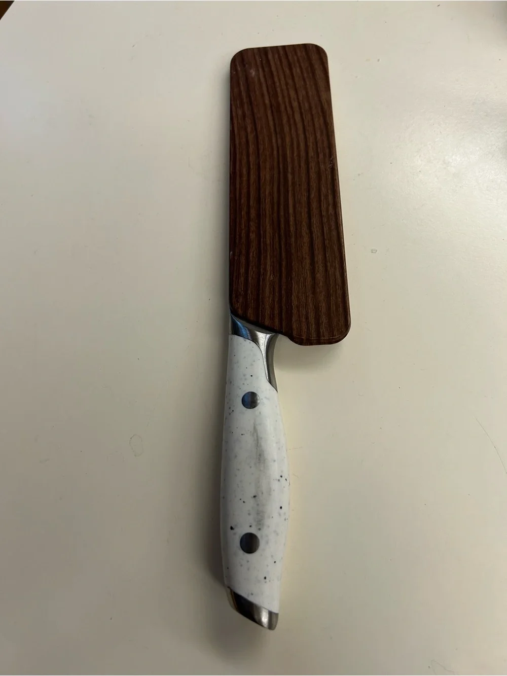 Pioneer Woman nakiri knife White Speckled Handle with Wooden Sheath